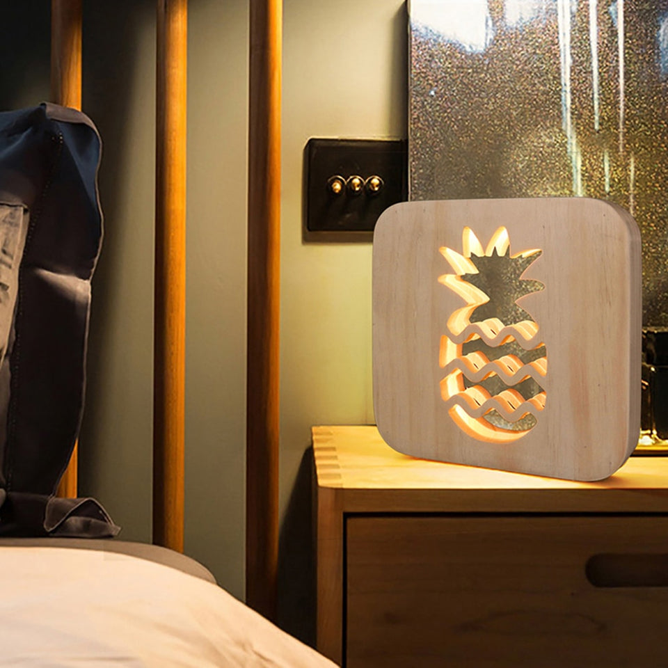 LED Wooden Pineapple Night Light USB Powered Children's Bedroom Lights Kids Gifts  specification